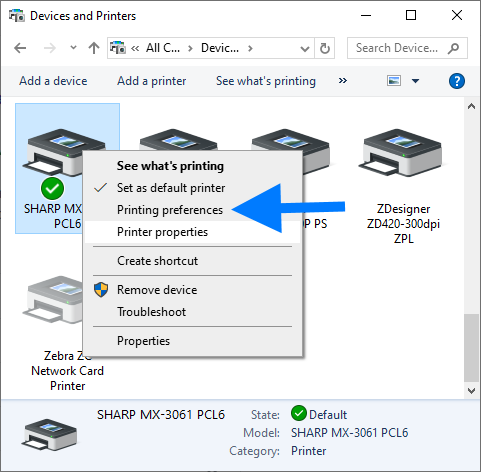 Printer Right Click